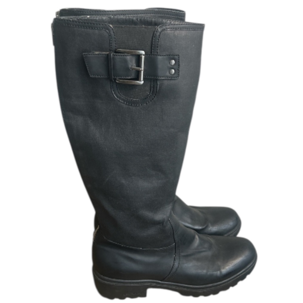 Geox Respira Tall Black Foldable Rain-Style Boots Back Zip Lug Heel EU 41